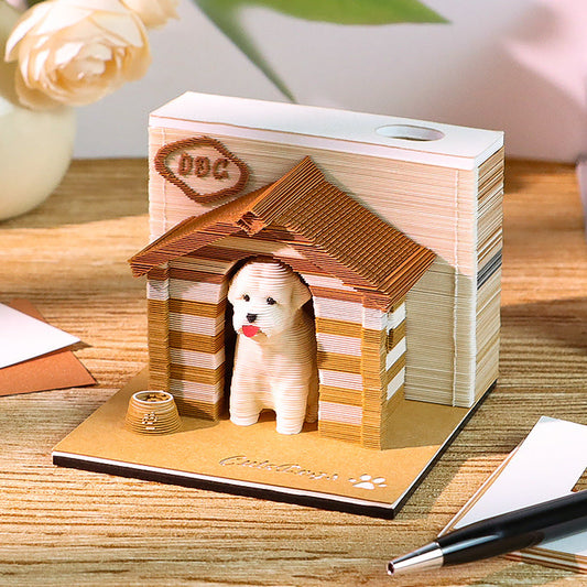 Close-up of Animal Pet House 3D memo pad pages with weekly planner layout