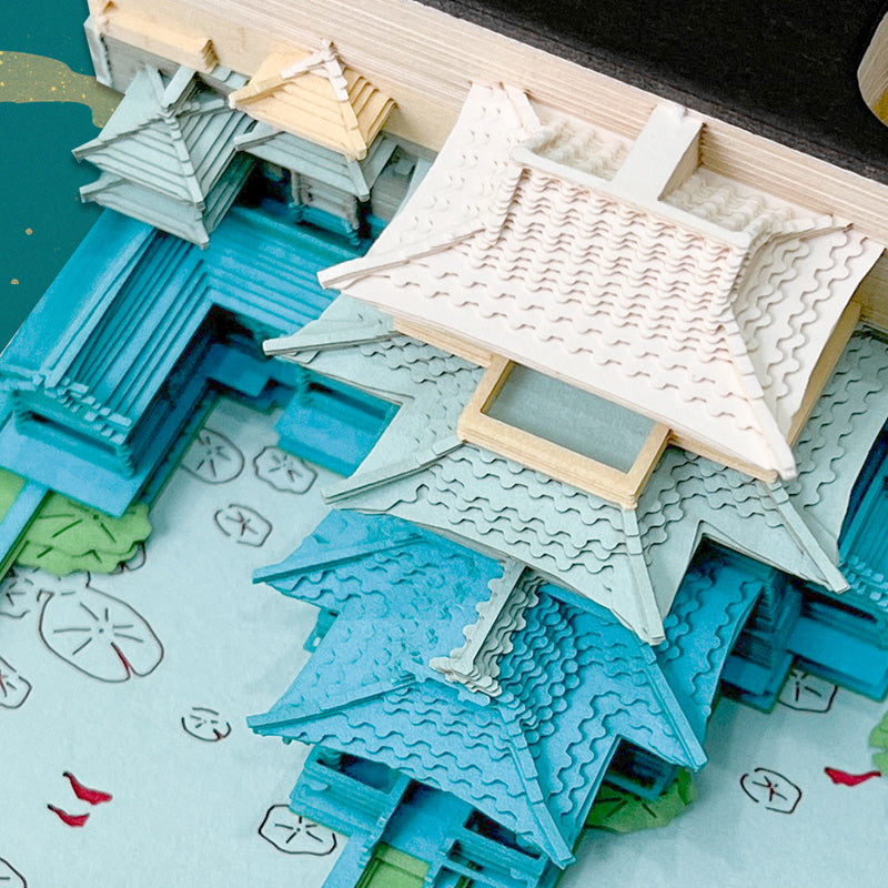 Heavenly Palace 3D memo pad detail showing traditional Chinese palace architecture
