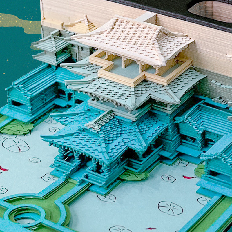 Eco-friendly paper detail of Heavenly Palace 3D memo pad by NINEGOODS