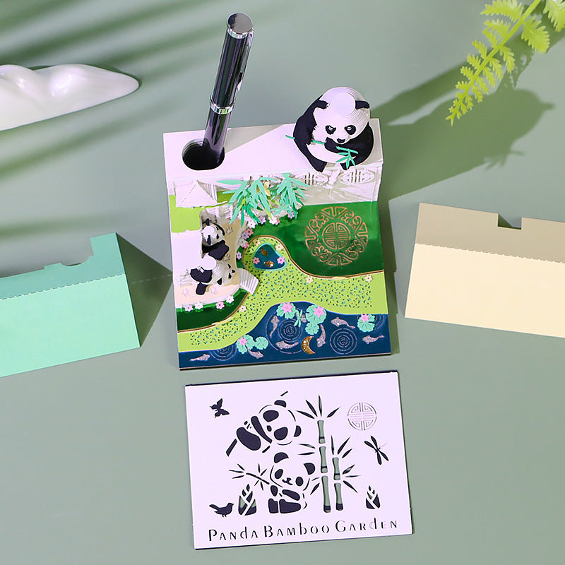 Panda Bamboo Garden memo pad detail showing cute panda and bamboo scene
