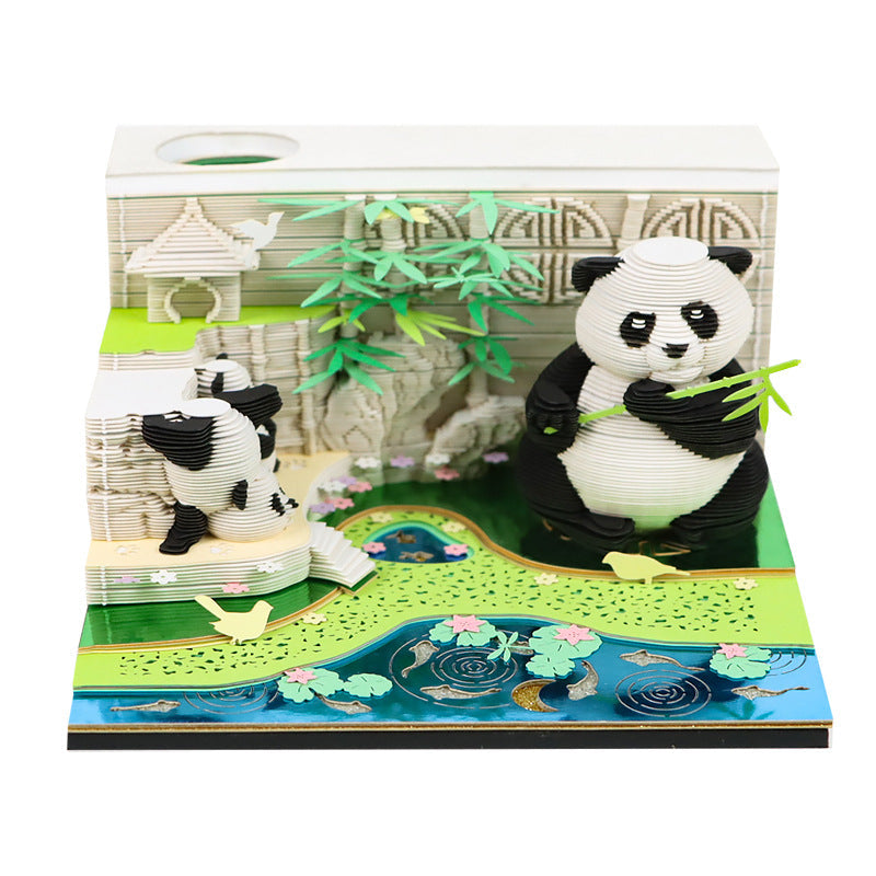 Panda Bamboo Garden 3D memo pad weekly planner on desk – NINEGOODS