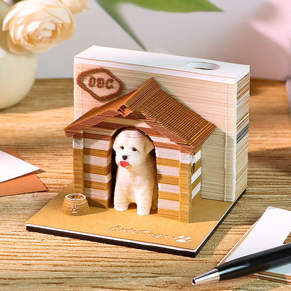 Close-up of Animal Pet House 3D memo pad pages with weekly planner layout