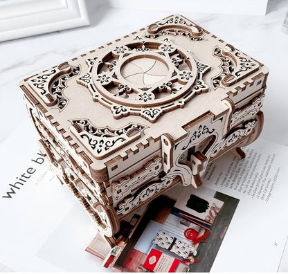 Wooden 3D puzzle jewelry box in lifestyle setting – gift scene
