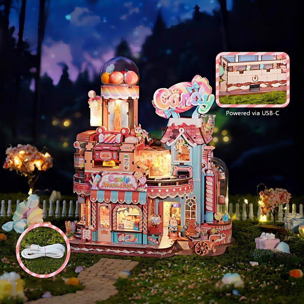 Candy Workshop Wooden Model Kit  op view - ninegoods