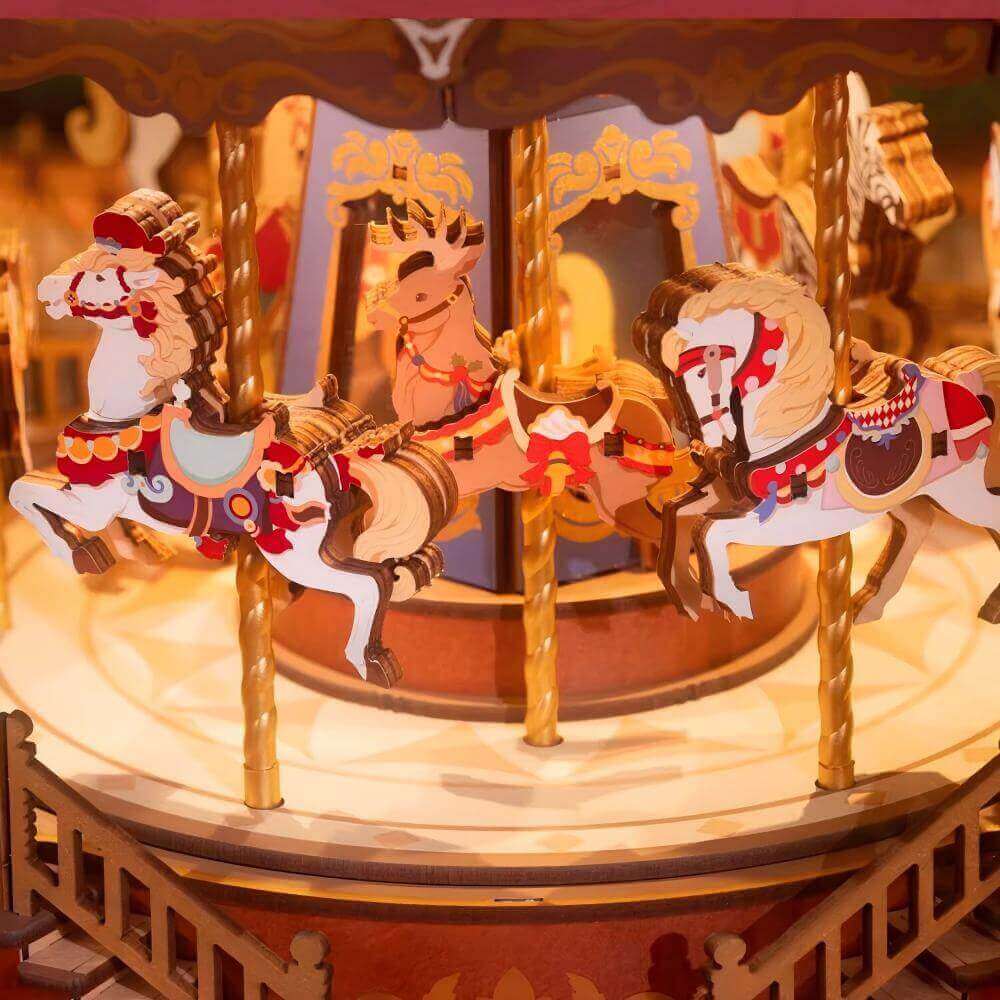 Carousel Music Box Wooden Model Kit Detail View -  NINEGOODS