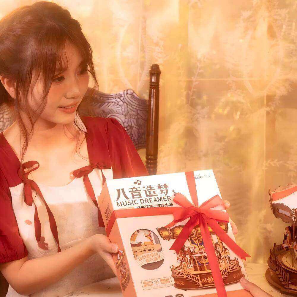 Carousel Music Box Wooden Model Kit Gift View -  NINEGOODS
