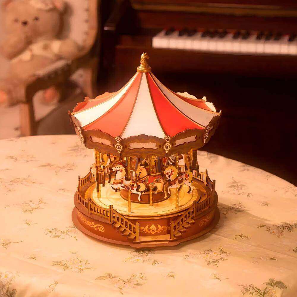 Carousel Music Box Wooden Model Kit Scene View -  NINEGOODS