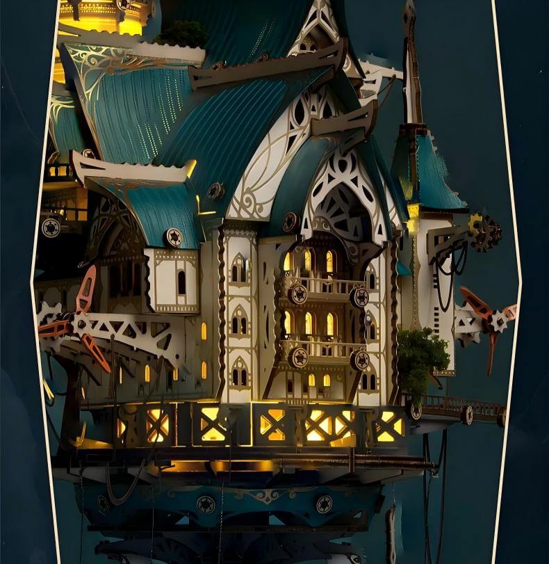 Steampunk wooden city kit – close-up detail of baroque architecture