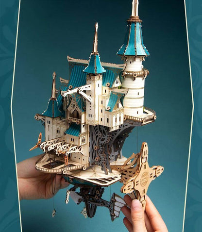 Steampunk city wooden model kit size reference – collectible display