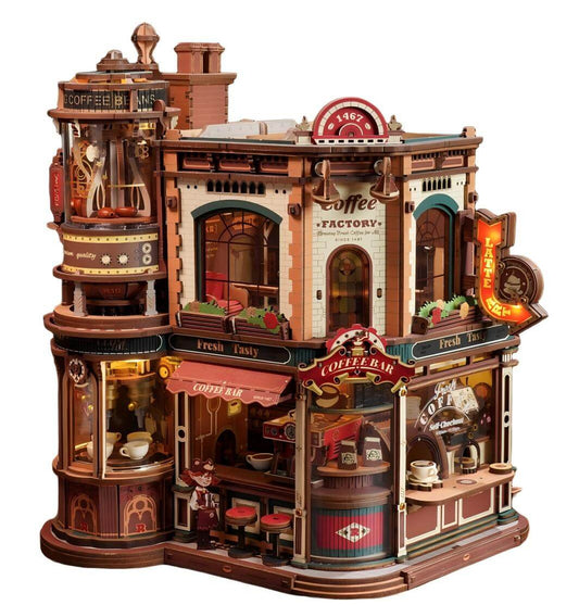 Coffee Factory wooden mechanical kit – multicolour silk-screen printed miniature model