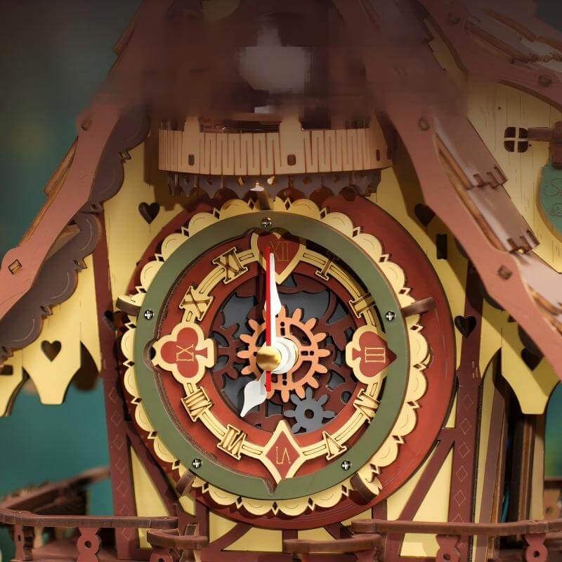 Wooden cuckoo clock – small window detail with hourly chime mechanism