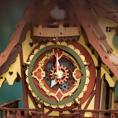 Wooden cuckoo clock – small window detail with hourly chime mechanism
