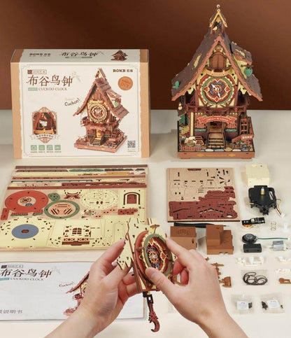 Magic Forest cuckoo clock kit parts – precision-cut wooden pieces layout