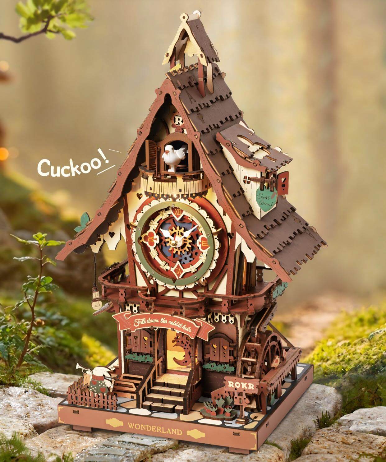 Wooden cuckoo clock treehouse as desk gift – unique collectible for clock lovers