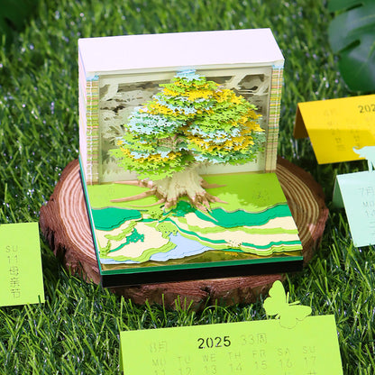 Close-up of Enchanted Treehouse 3D memo pad pages with weekly planner layout