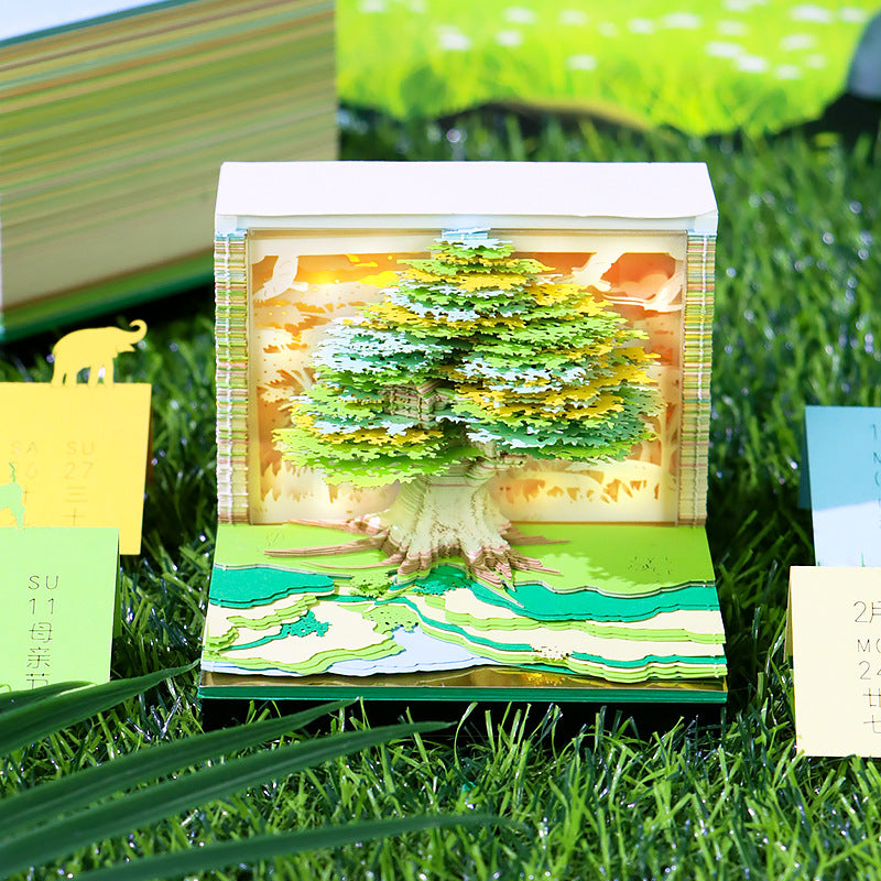 Eco-friendly paper detail of Enchanted Treehouse 3D memo pad by NINEGOODS