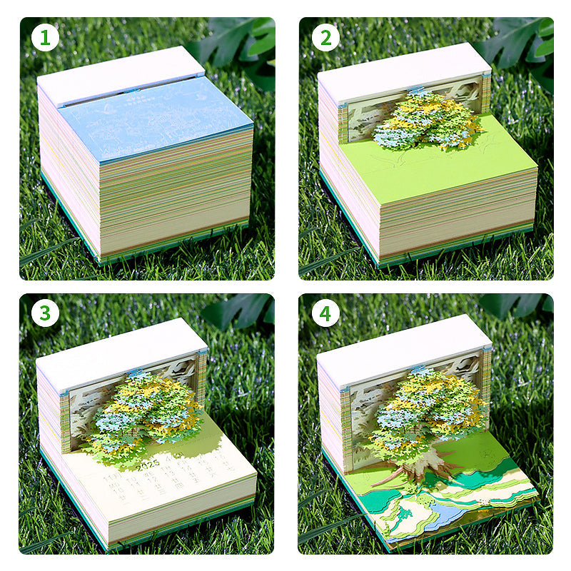 Whimsical treehouse desk sculpture memo pad – gift for stationery lovers