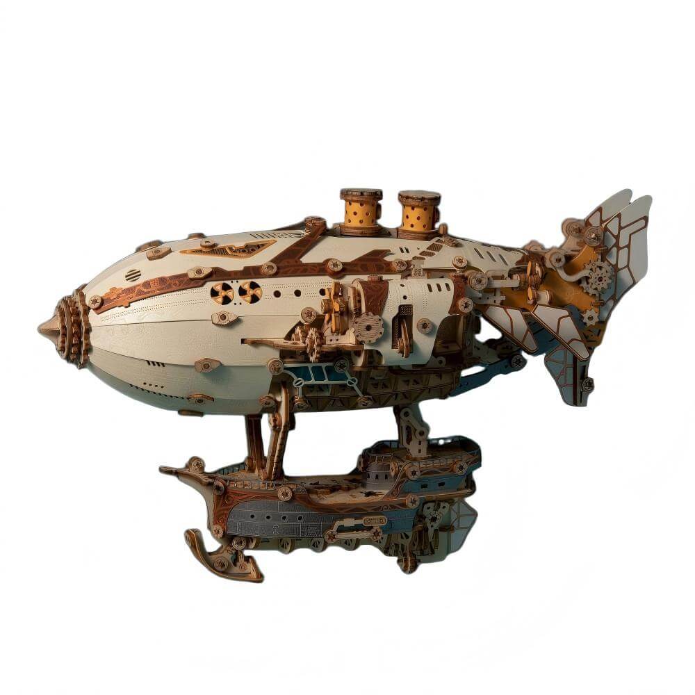 Fantasy airship wooden model kit – steampunk Victorian assembled view