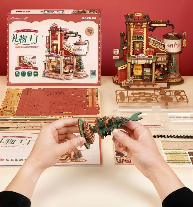 Wooden mechanical factory kit as desk gift – unique collectible for model enthusiasts
