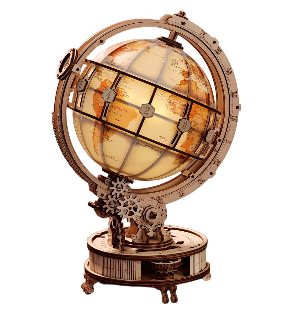Wooden globe mechanical kit – DIY rotating globe model desk ornament