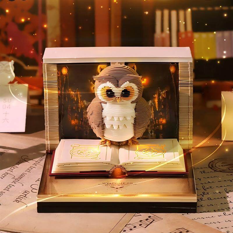 Pop-up eagle sculpture with warm LED light – 3D desk calendar ornament