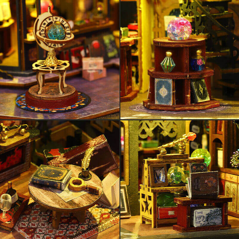 Magic Castle miniature kit close-up of handcrafted wooden details – NINEGOODS