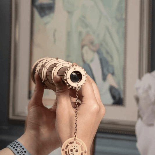 Steampunk Monocular Telescope DIY kit side view showing brass and gear details – NINEGOODS