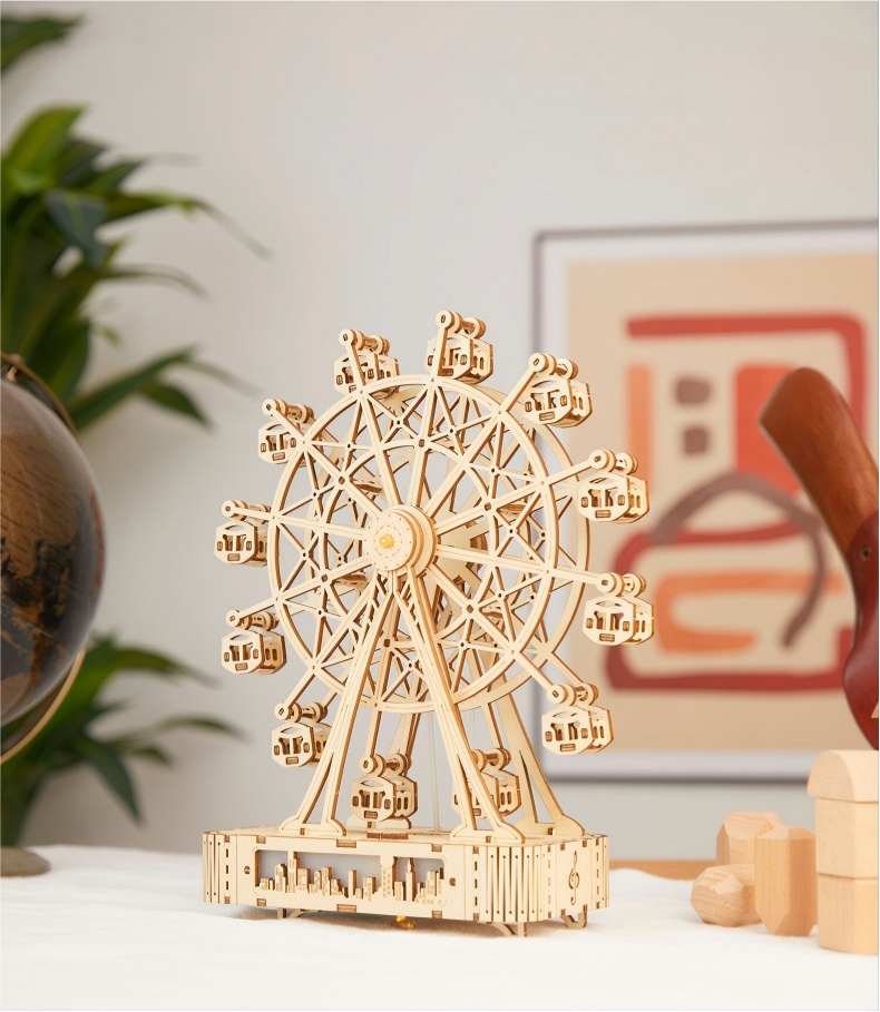 Music Ferris Wheel DIY kit detail showing rotating wheel and music mechanism – NINEGOODS