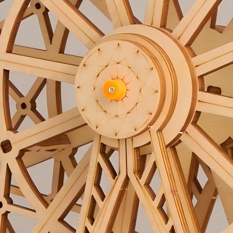 Music Ferris Wheel mechanical model kit close-up of handcrafted wooden parts – NINEGOODS