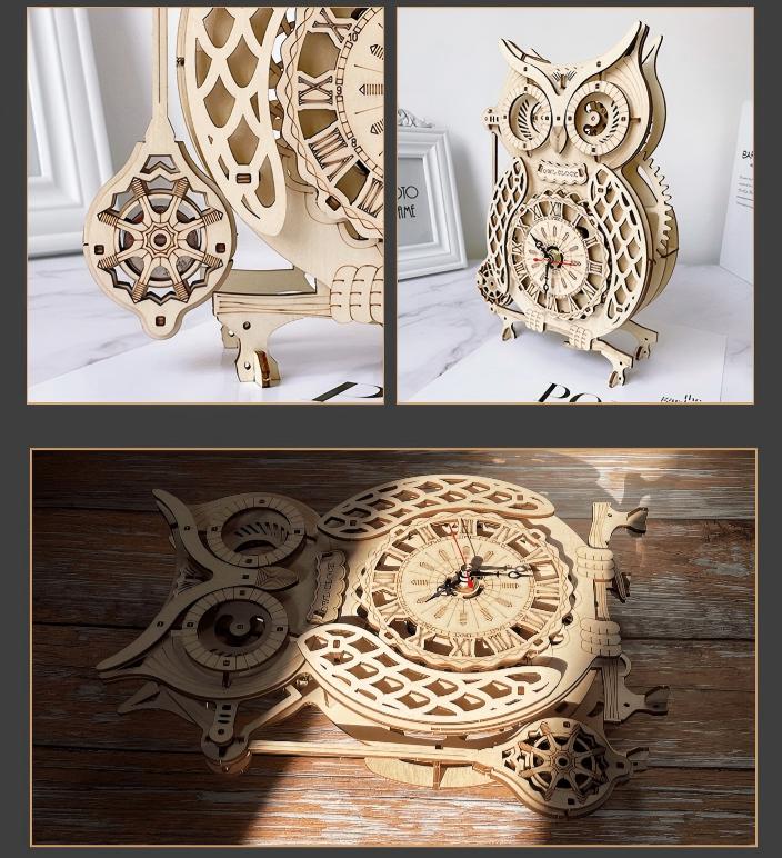 Owl Clock mechanical model kit detail view – NINEGOODS