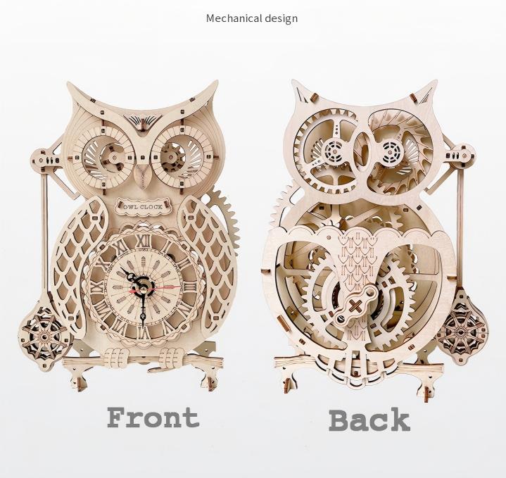 Owl Clock mechanical model kit front and back view – NINEGOODS