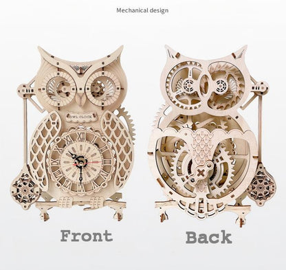 Owl Clock mechanical model kit front and back view – NINEGOODS