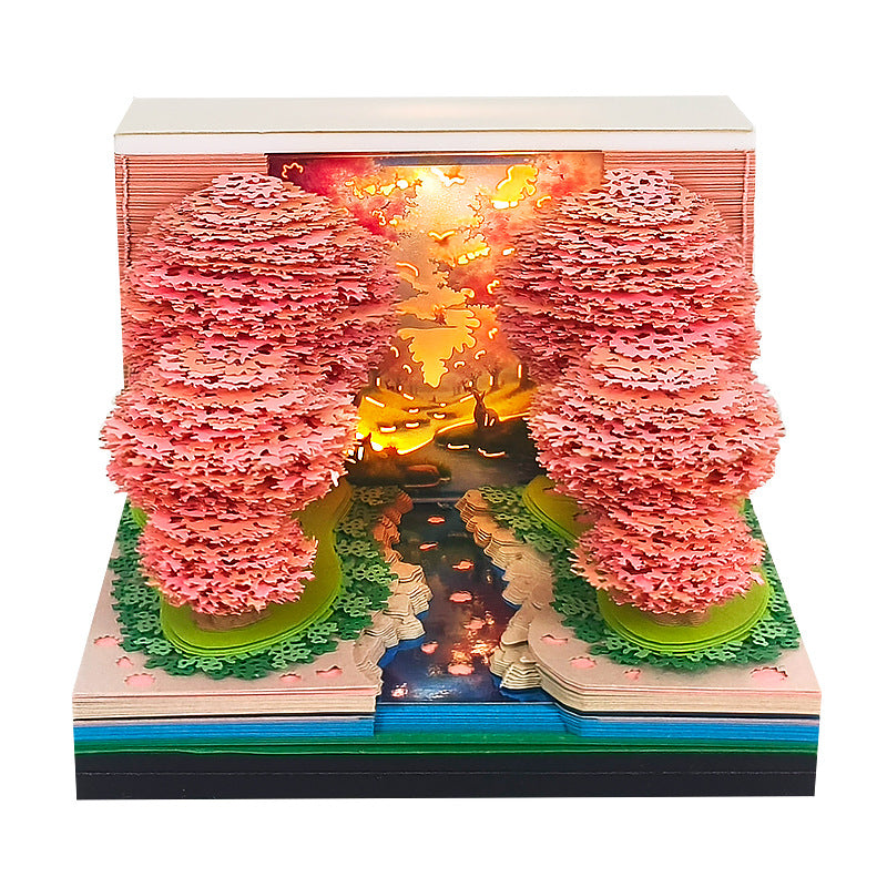 Peach Blossom Forest 3D memo pad weekly planner on desk – NINEGOODS