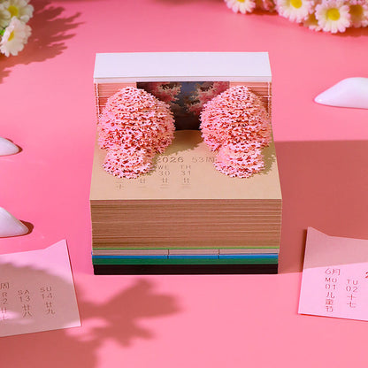 Eco-friendly paper detail of Peach Blossom Forest 3D memo pad by NINEGOODS