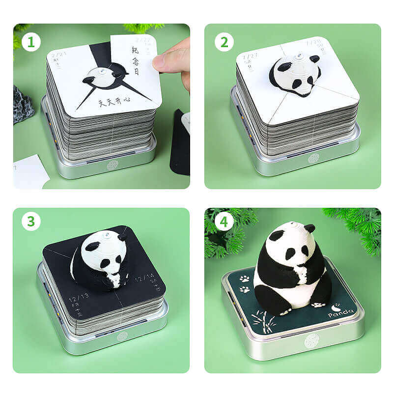 Sitting Panda pop-up desk calendar detail view - ninegoods