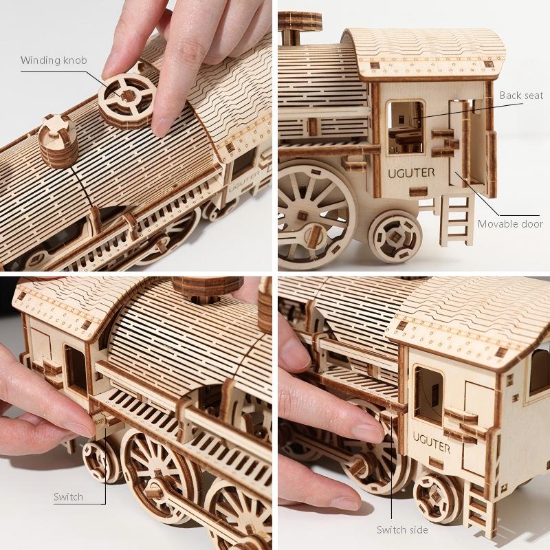 Wooden steam train 3D puzzle – assembly process view
