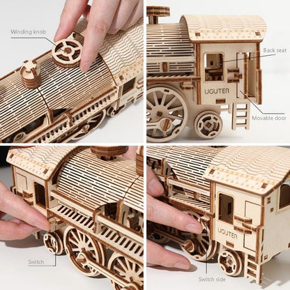 Wooden steam train 3D puzzle – assembly process view