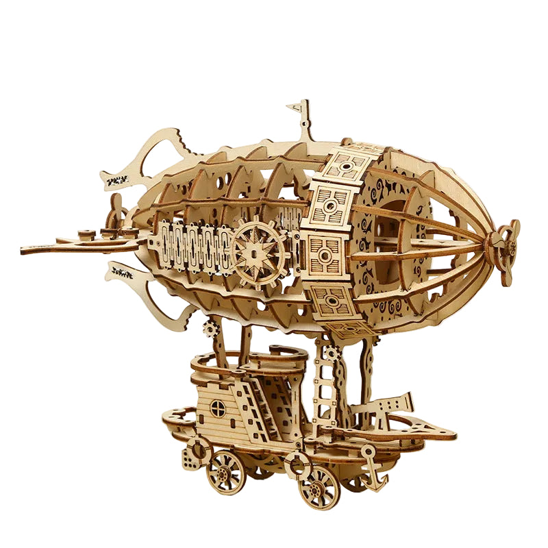 Steampunk Airship DIY kit close-up of handcrafted metal and wood parts – NINEGOODS