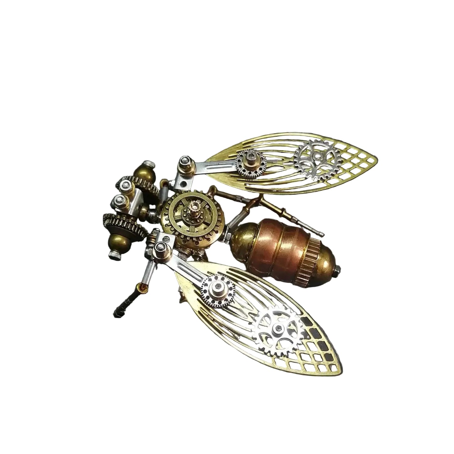 Mechanical bee model kit parts – gears and metal components layout