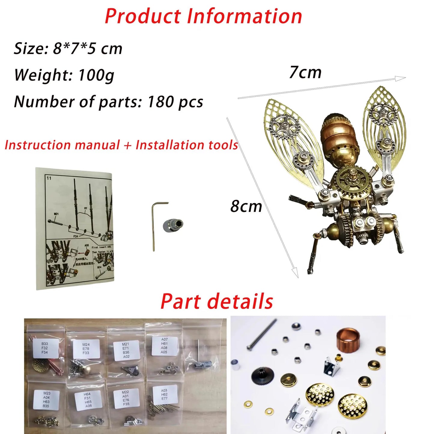 DIY mechanical bee assembly guide – step-by-step instruction sheet